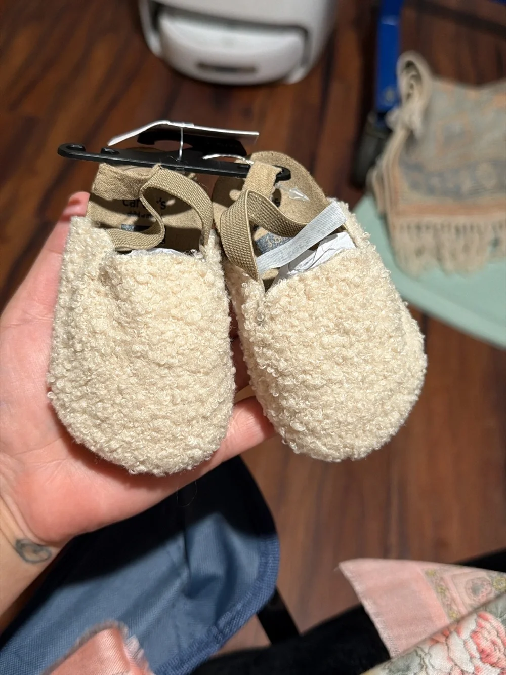 Carter's Cream Sherpa Baby Walker Shoes with Elastic Strap